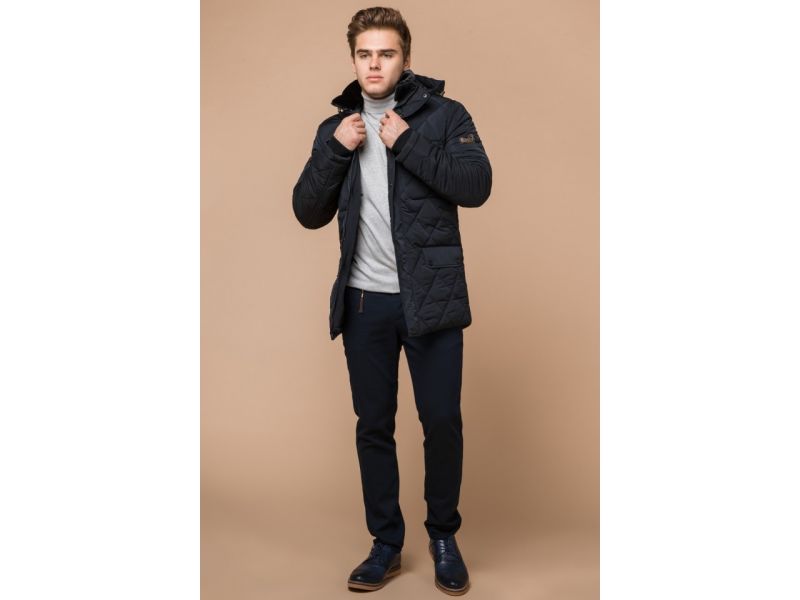 Темно-синяя мужская куртка оригинального дизайна зимняя модель 44842, фото 2