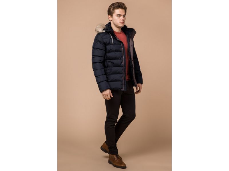 Сине-черная мужская зимняя куртка с карманами модель 16115, фото 1