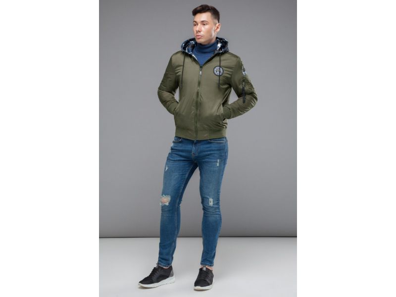 Бомбер двусторонний мужской молодежный осенне-весенний цвета хаки модель 32898, фото 2