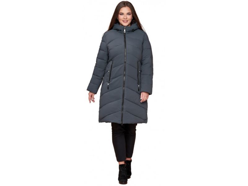 Женский пуховик большого размера зимний цвет серо-зеленый модель 25015, фото 1