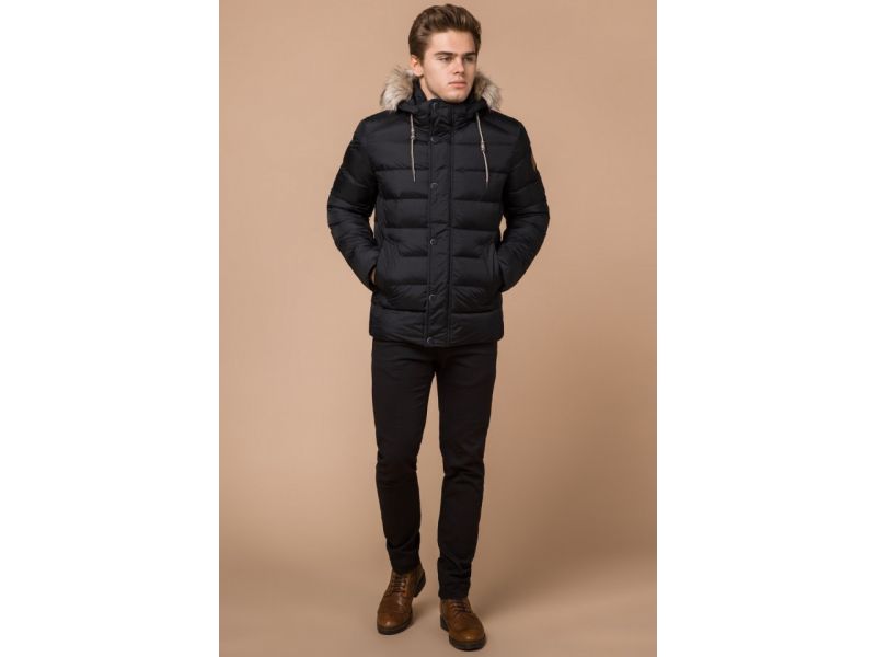 Зимняя куртка черного цвета для мужчин практичная модель 16115, фото 2