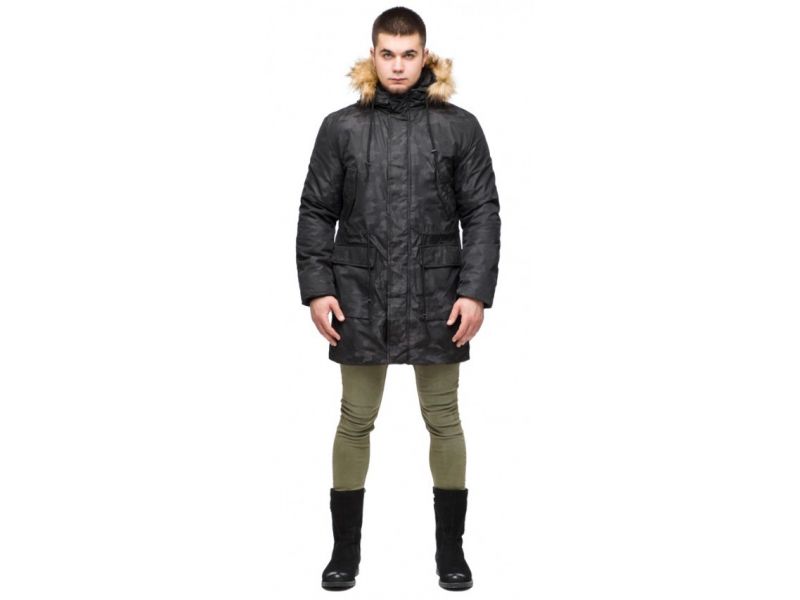 Молодежная мужская черная парка дизайнерская зимняя модель 25500, фото 1