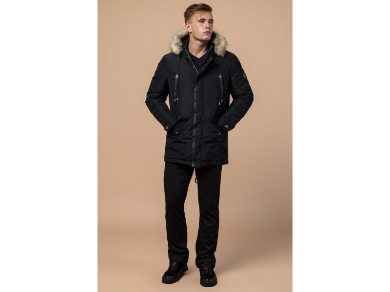 Черная зимняя мужская парка с долговечной фурнитурой модель 27830, фото 1