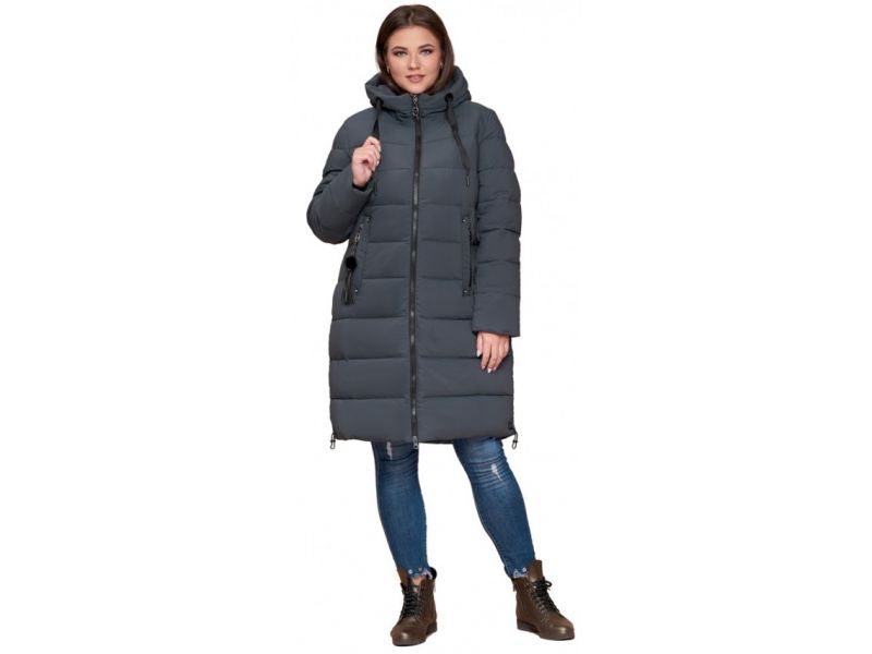 Женский зимний пуховик большого размера серо-зеленого цвета модель 25045, фото 1
