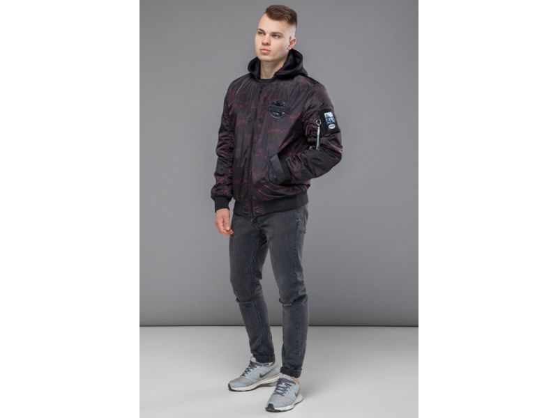 Черно-красный бомбер осенне-весенний молодежный мужской модель 30155, фото 2