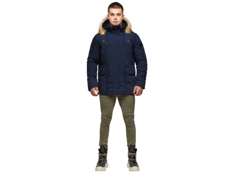 Синяя мужская молодежная парка зимняя с капюшоном модель 25770, фото 1