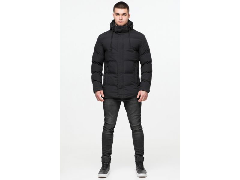 Короткая мужская молодежная куртка зимняя черного цвета модель 25280, фото 2