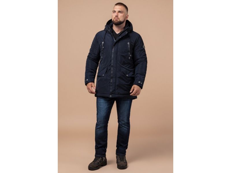 Синяя парка мужская качественного пошива на зиму модель 38830, фото 1