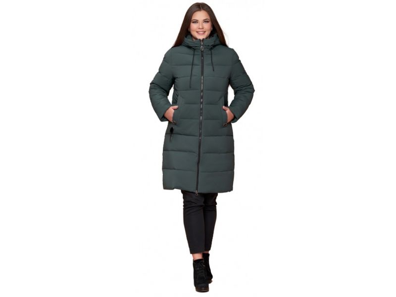Серо-зеленый пуховик большого размера на зиму женский модель 25095, фото 1