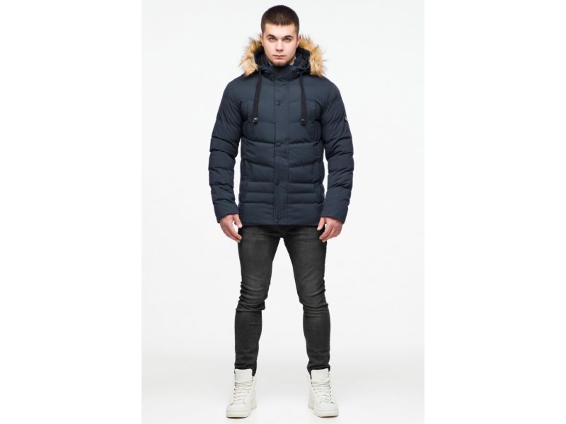Молодежная зимняя куртка мужская синего цвета модель 25370, фото 2