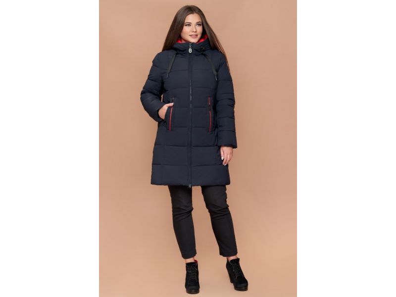 Пуховик темно-синий большого размера женский на зиму модель 25175, фото 1
