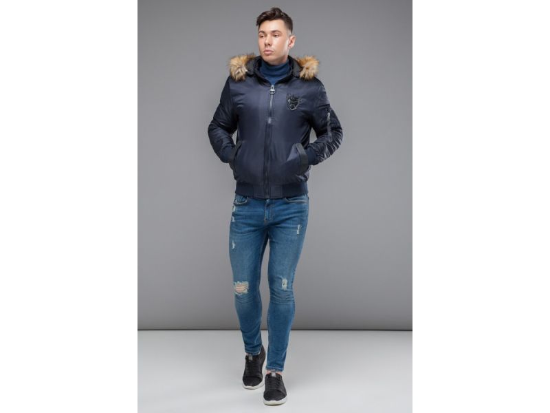 Мужской темно-синий бомбер молодежный осенне-весенний модель 50145, фото 1