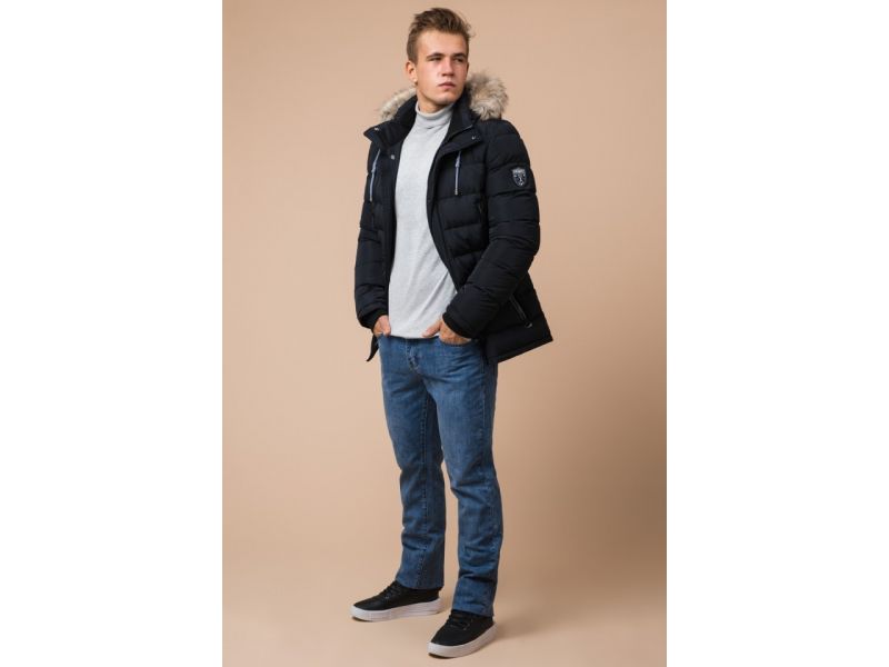 Черно-синяя мужская куртка на зиму модель 20128, фото 1