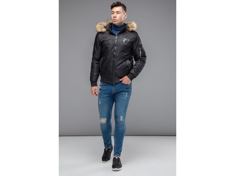 Бомбер молодежный осенне-весенний черный мужской модель 50145, фото 2