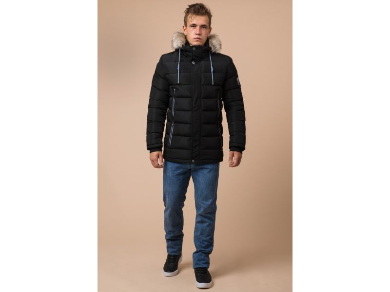 Высококачественная черная мужская куртка зимняя модель 20128, фото 2
