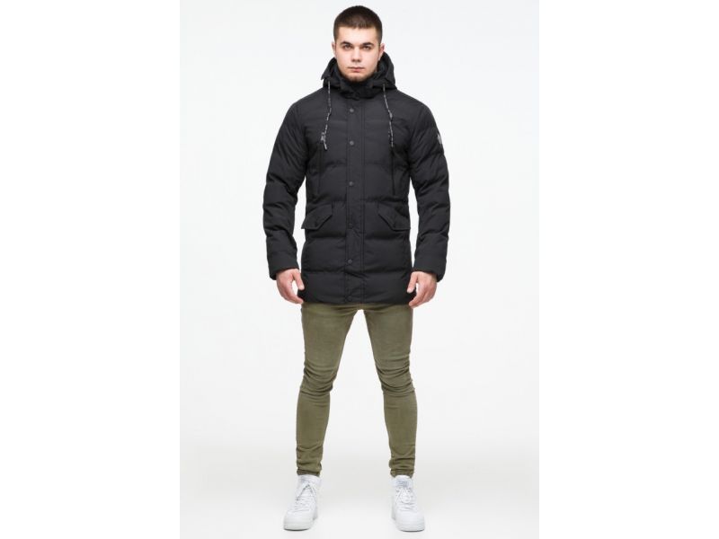 Черная мужская теплая куртка молодежная на зиму модель 25320, фото 1