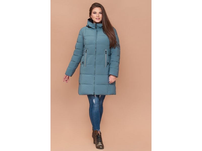 Пуховик на зиму женский большого размера цвет светлая бирюза модель 25175, фото 1
