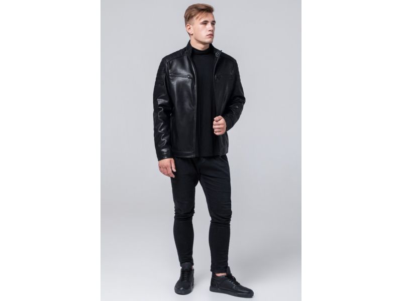 Короткая мужская осенне-весенняя куртка молодежная черная модель 2612, фото 2