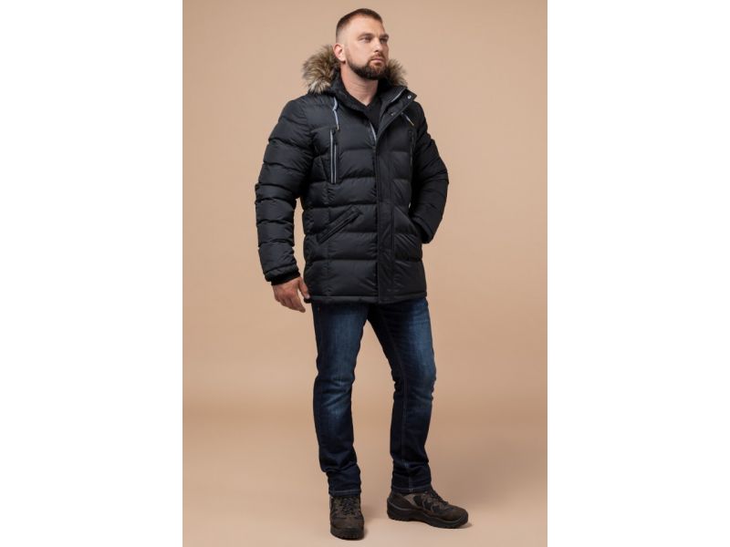 Мужская зимняя теплая куртка графитового цвета модель 21226, фото 2
