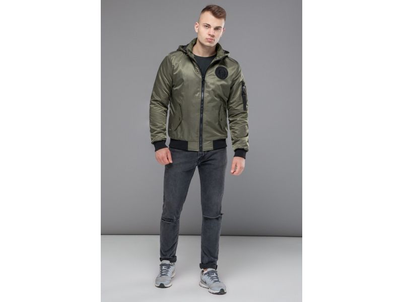 Бомбер осенне-весенний мужской молодежный цвет хаки модель 30525, фото 2