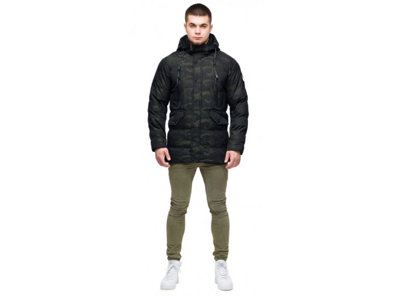Темно-зеленая мужская молодежная куртка дизайнерская на зиму модель 25140, фото 1