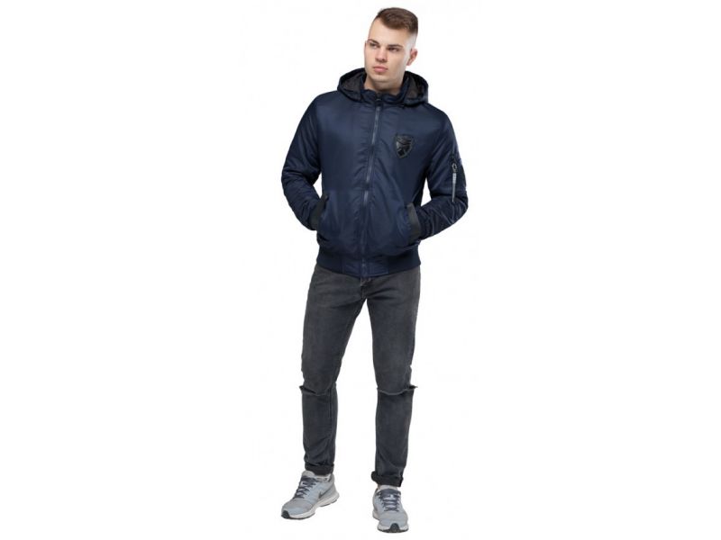 Бомбер мужской осенне-весенний молодежный темно-синий модель 10790, фото 1