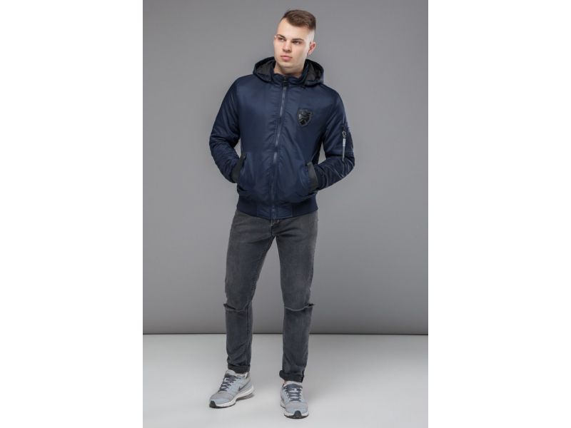 Бомбер мужской осенне-весенний молодежный темно-синий модель 10790, фото 2