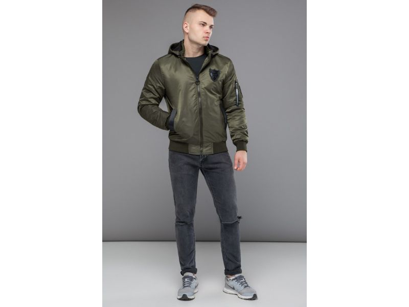 Мужской бомбер осенне-весенний молодежный цвета хаки модель 10790, фото 1