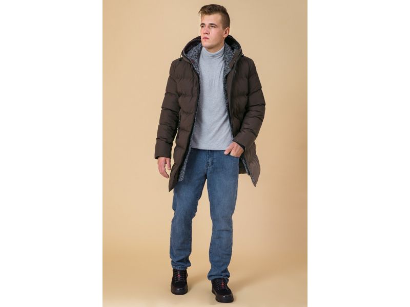 Коричневая мужская зимняя куртка с карманами модель 29077, фото 2