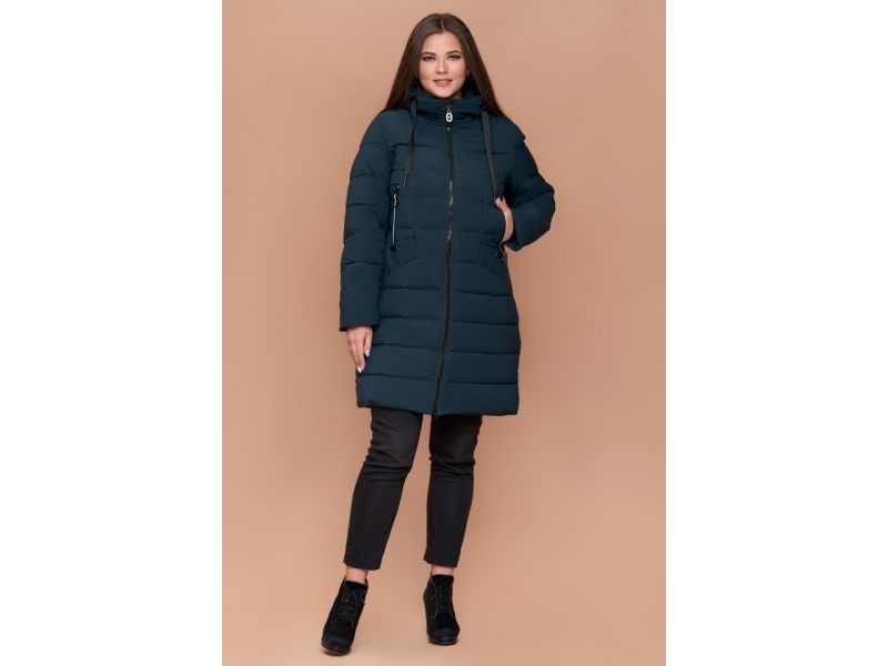 Зимний пуховик темно-зеленый большого размера женский модель 25275, фото 1