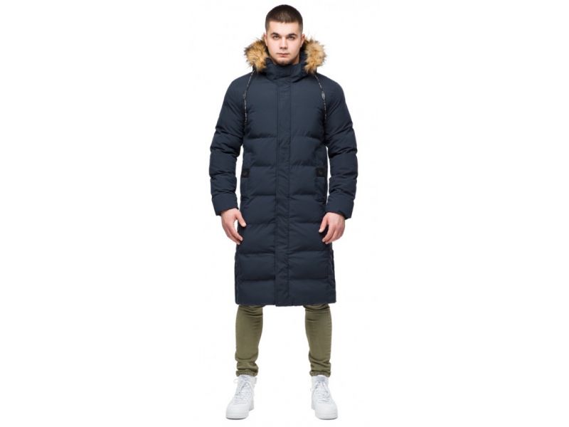 Темно-синяя куртка молодежная зимняя мужская с карманами модель 25590, фото 1