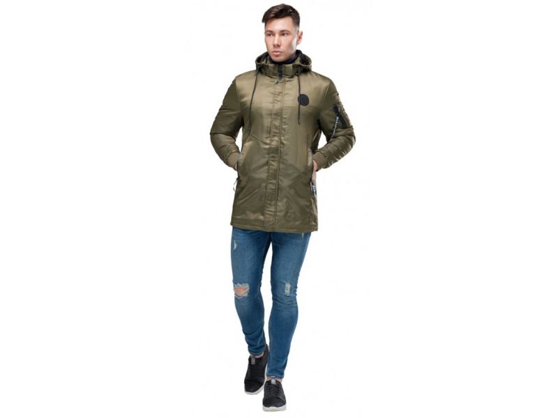 Мужская парка осенне-весенняя молодежная цвета хаки модель 20595, фото 1