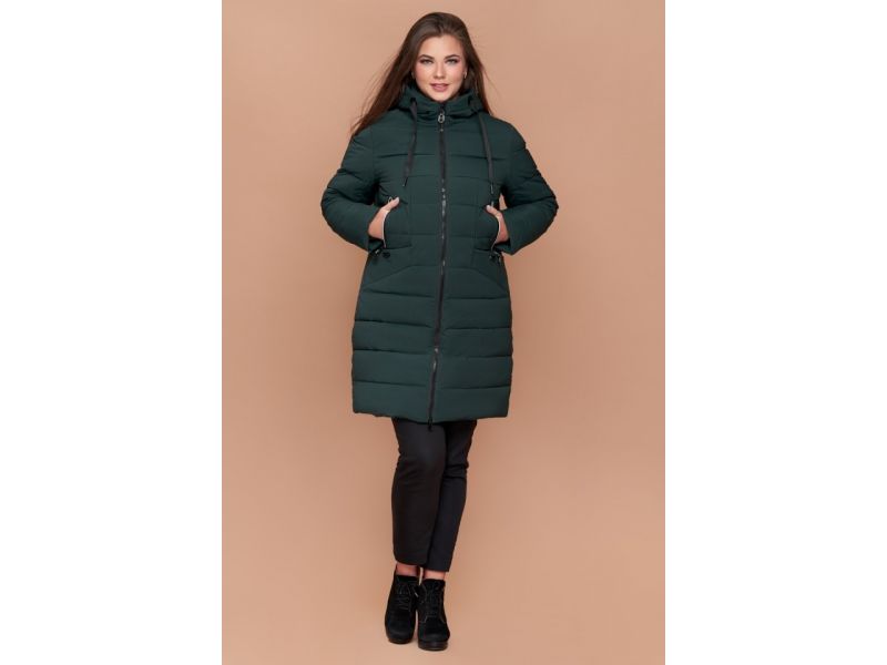 Зимний темно-зеленый пуховик большого размера женский модель 25275, фото 1