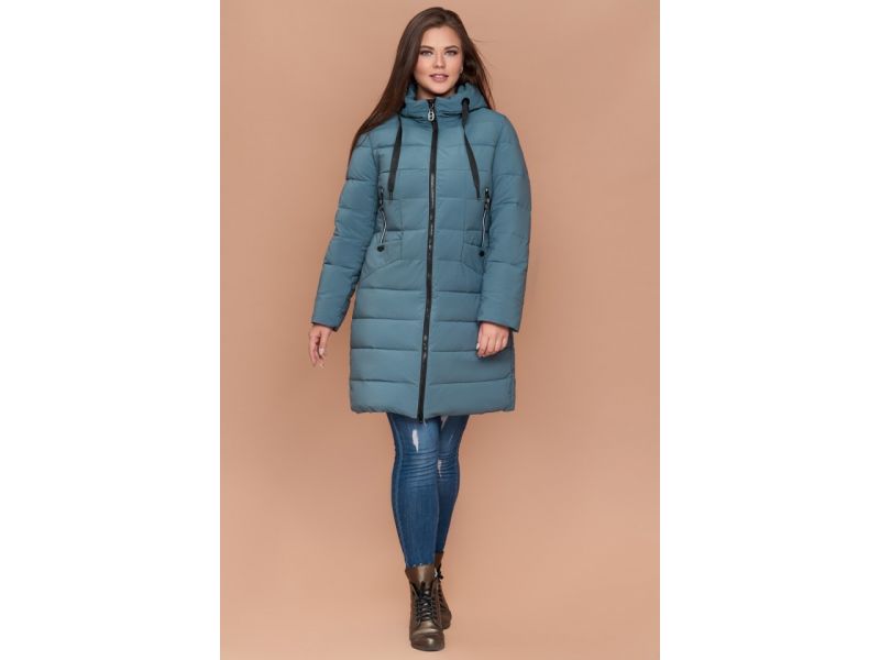 Женский зимний пуховик большого размера цвет светлая бирюза модель 25275, фото 1