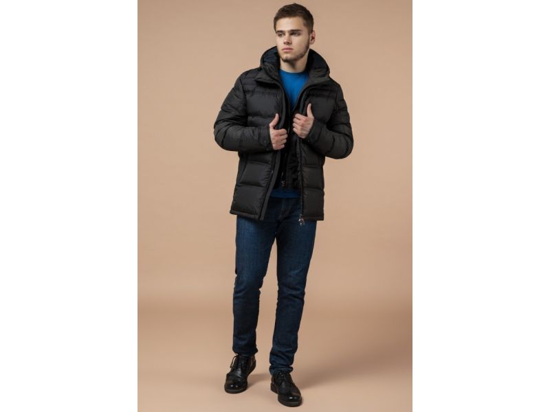 Зимняя темно-оливковая куртка мужская модель 26055, фото 1