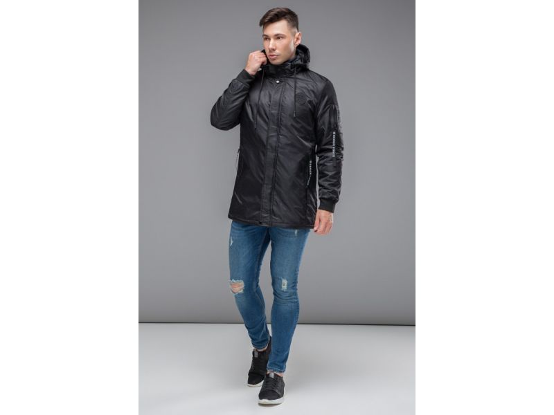 Черная парка осенне-весенняя молодежная мужская модель 20595, фото 1