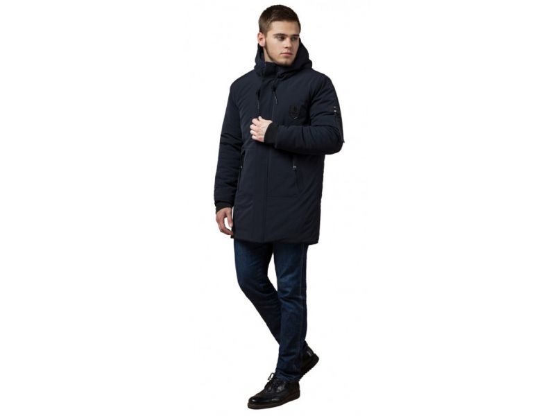 Темно-синяя парка мужская зимняя с нашивкой модель 9028, фото 1