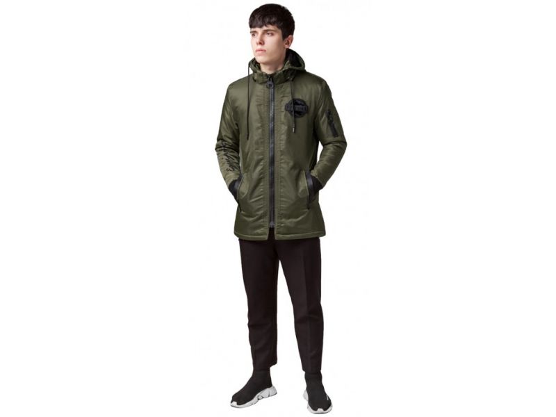 Парка молодежная осенне-весенняя на молнии мужская цвета хаки модель 45532, фото 1