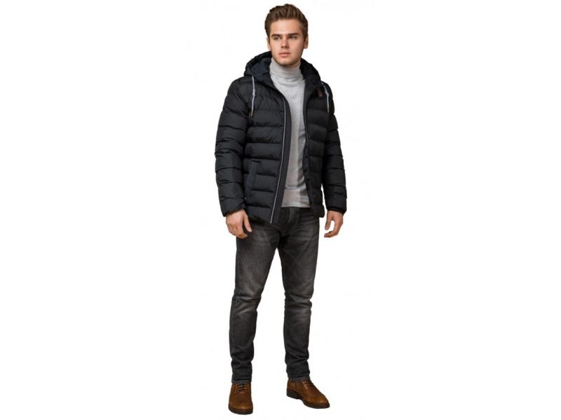 Куртка мужская на зиму короткая цвет графит-коричневый модель 35228, фото 1