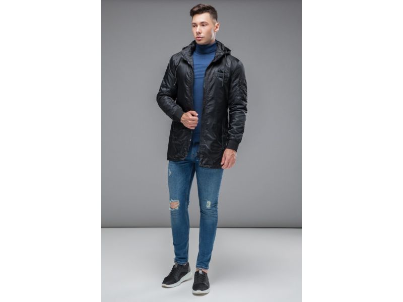 Черная парка молодежная осенне-весенняя мужская модель 45532, фото 1