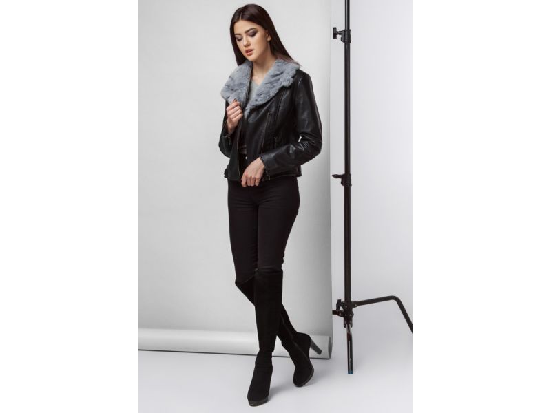 Пуховик женский молодежный осенне-весенний цвет черный-серый модель 25522, фото 1