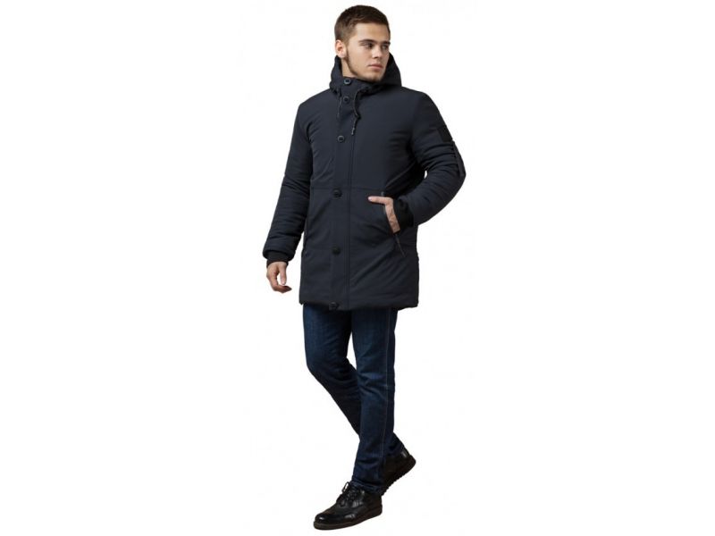 Мужская графитовая парка зимняя с вшитым капюшоном модель 9042, фото 1