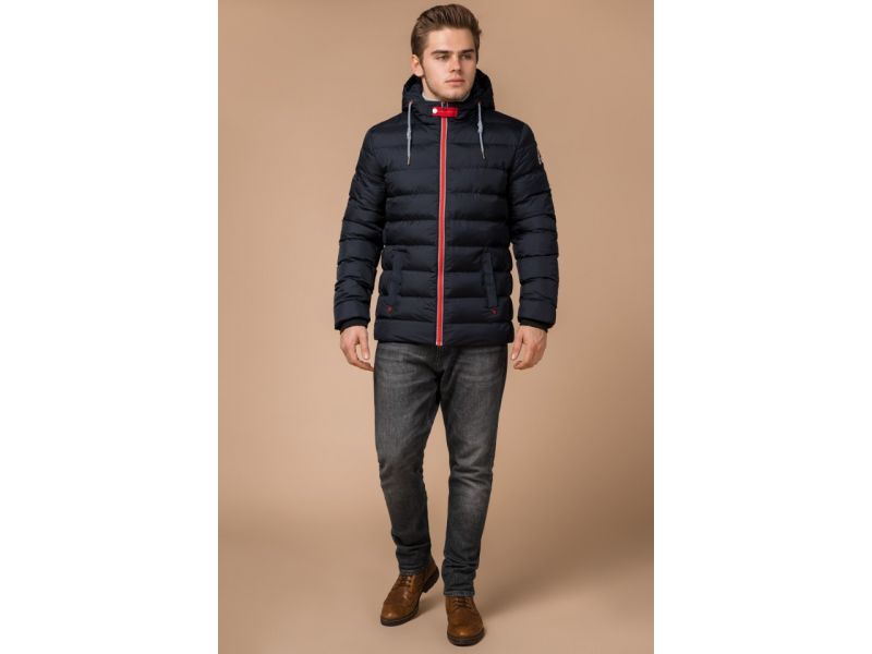 Мужская куртка с манжетами зимняя цвет темно-синий-красный модель 35228, фото 1