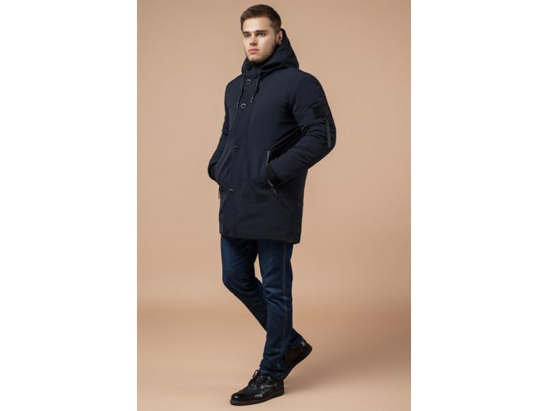 Темно-синяя парка зимняя мужская с прорезными карманами модель 9042, фото 1
