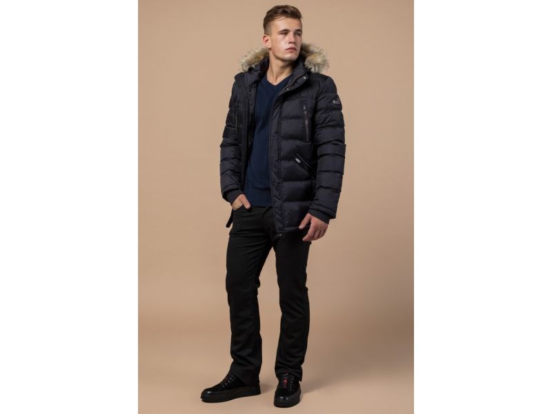 Зимняя мужская черная куртка с меховой опушкой модель 31042, фото 1
