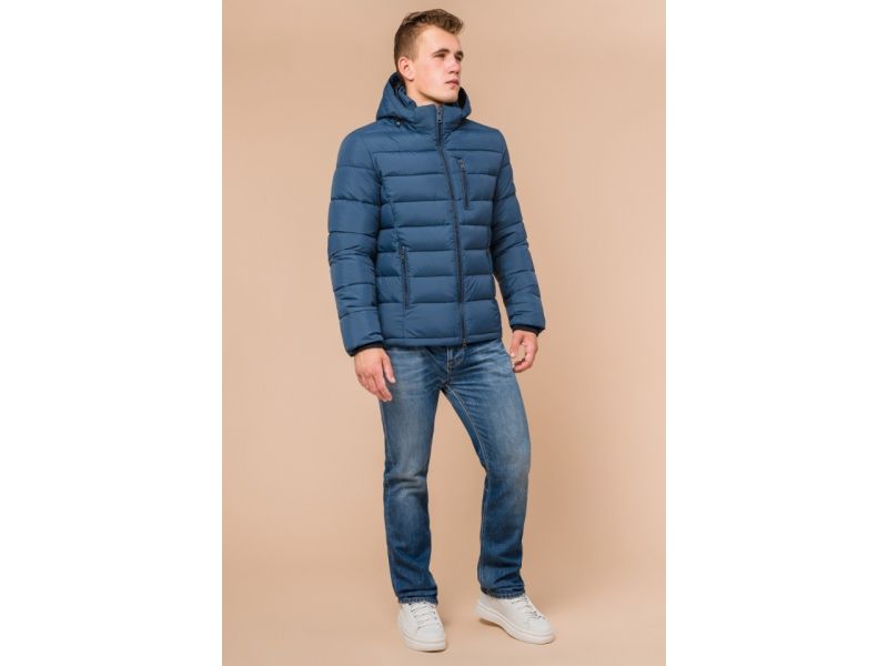 Мужская темно-бирюзовая куртка зимняя короткая модель 36450, фото 2