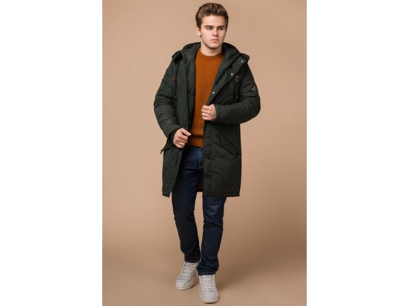 Парка цвета хаки мужская зимняя модель 13620, фото 1