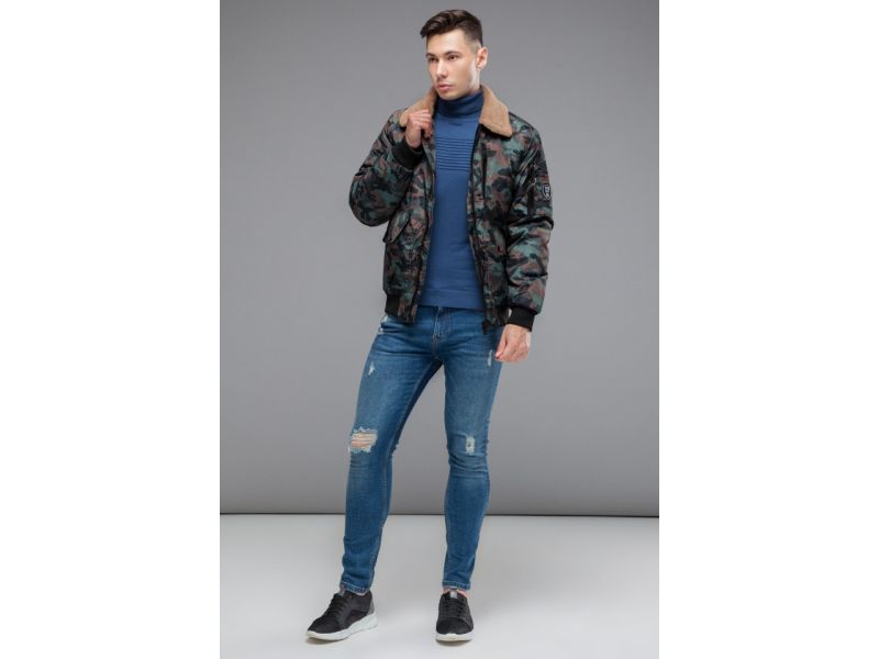 Бомбер осенне-весенний молодежный мужской цвета хаки модель 38666, фото 2