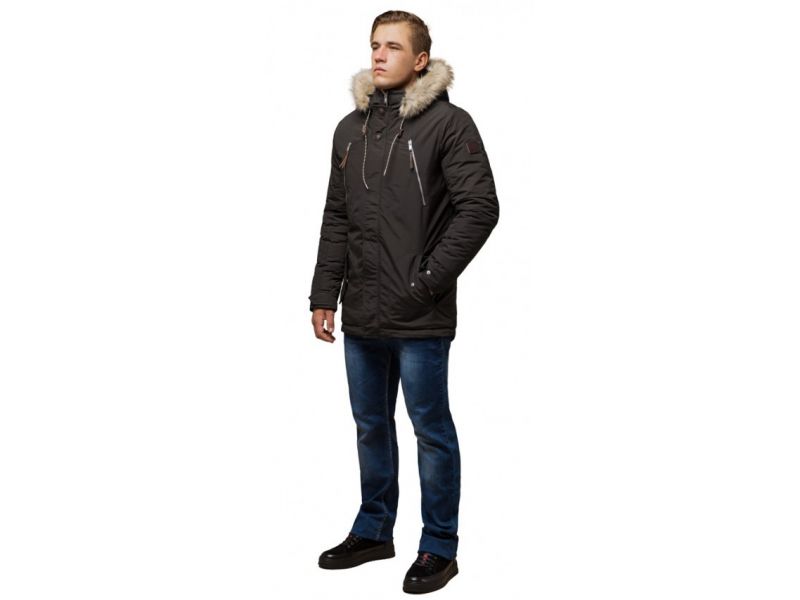 Зимняя парка мужская коричневого цвета теплая модель 14015, фото 1