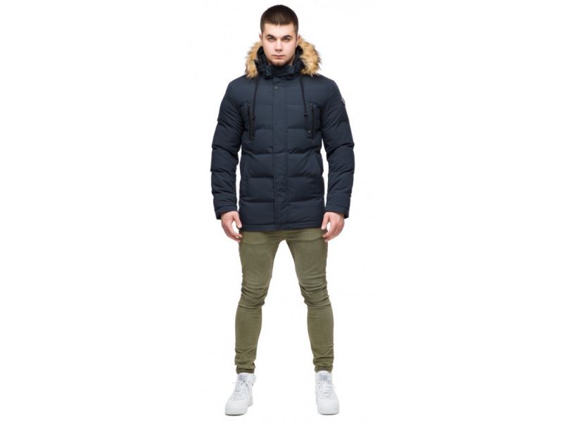 Молодежная мужская куртка зимняя стандартной длины темно-синяя модель 25210, фото 1